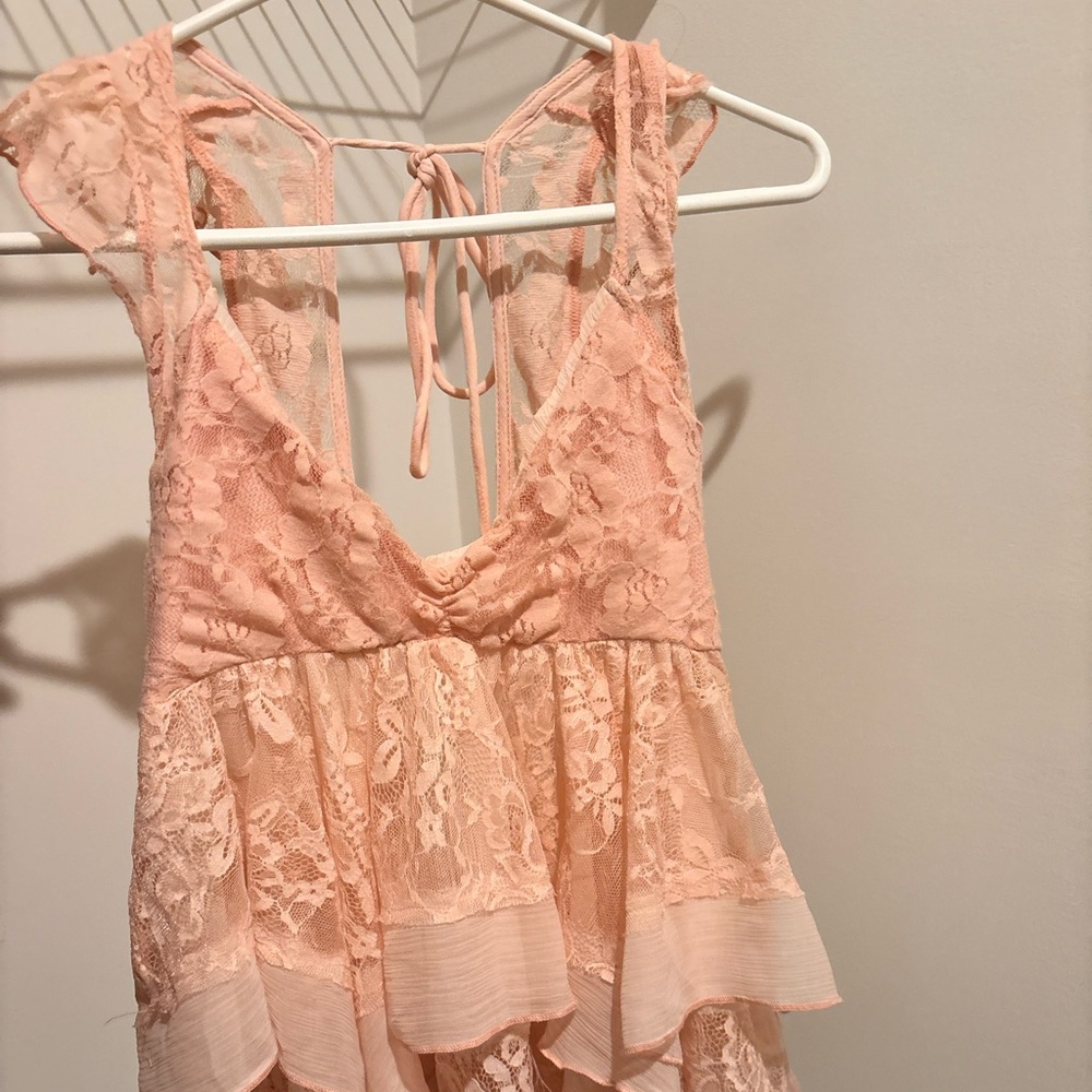 Lace Sleeveless Pink Babydoll Top